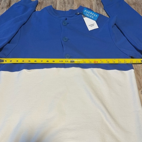 Everest Isles Two Tone Sweatshirt Blue/White Color Block Banded Collar NWT - Picture 5 of 7
